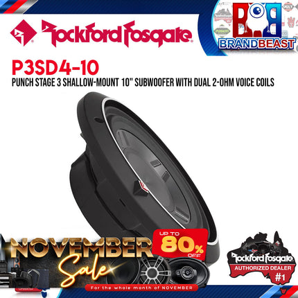Rockford Fosgate P3SD4-10 Punch 10" P3S Shallow 4-Ohm DVC Subwoofer
