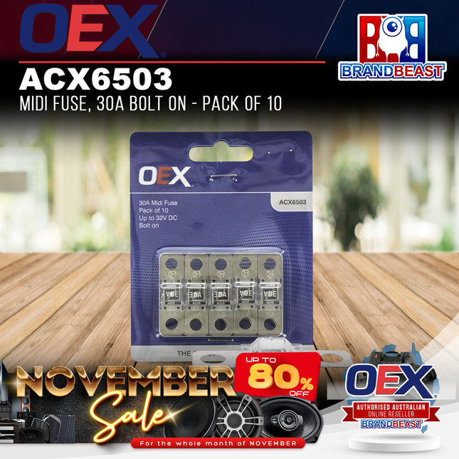 OEX ACX6503 Midi Fuse, 30A Bolt On - Pack of 10