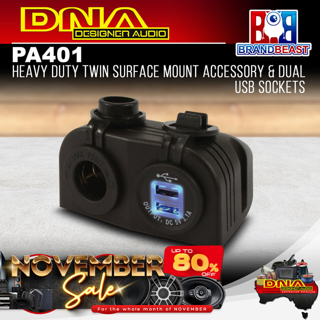 DNA PA401 Heavy Duty Twin Surface Mount Accessory & Dual USB Sockets
