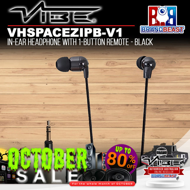 Vibe VHSPACEZIPB-V1 Zip Up In-Ear Headphone With 1-Button Remote - Black