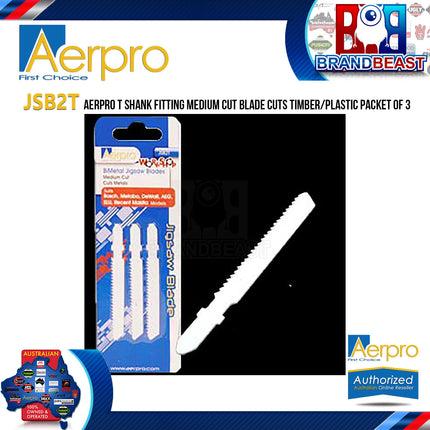 Aerpro JSB2T T Shank Fitting Medium Cut Blade Cuts Timber/Plastic Packet of 3