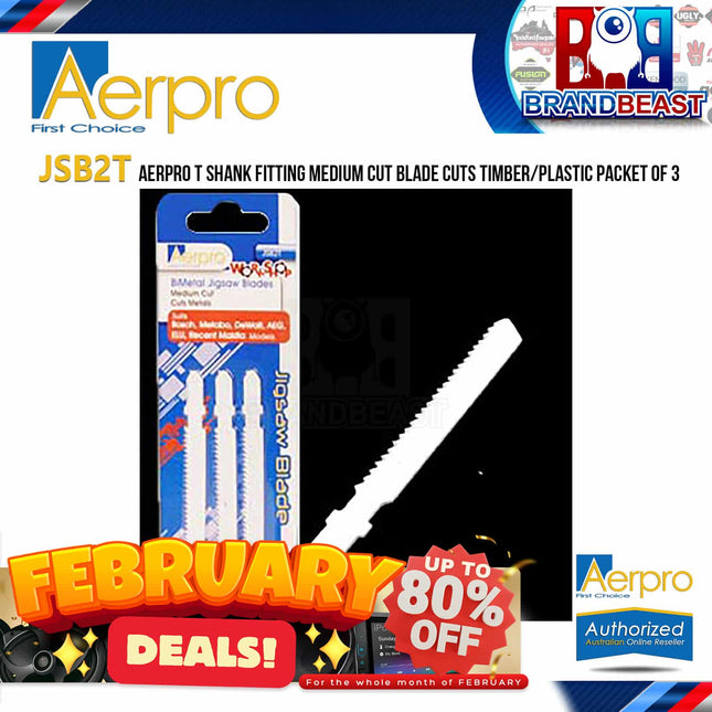 Aerpro JSB2T T Shank Fitting Medium Cut Blade Cuts Timber/Plastic Packet of 3