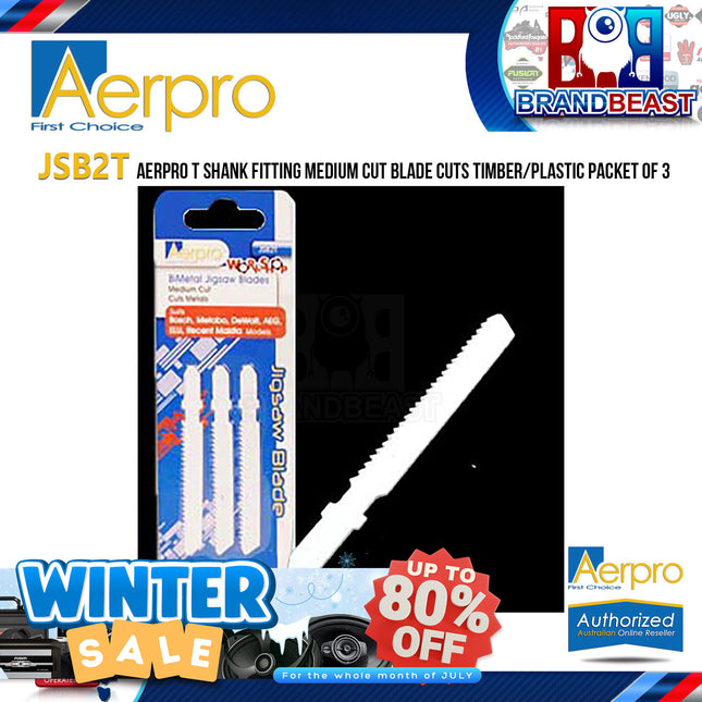 Aerpro JSB2T T Shank Fitting Medium Cut Blade Cuts Timber/Plastic Packet of 3