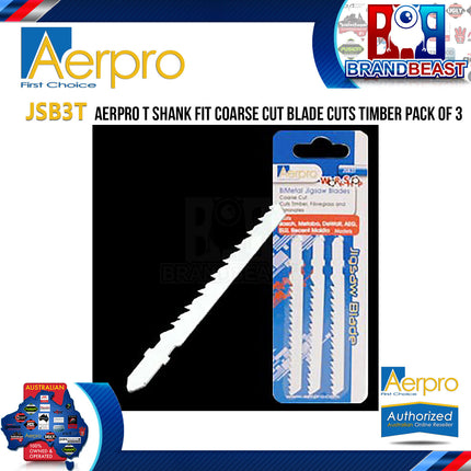 Aerpro JSB3T T Shank Fit Coarse Cut Blade Cuts Timber Pack of 3