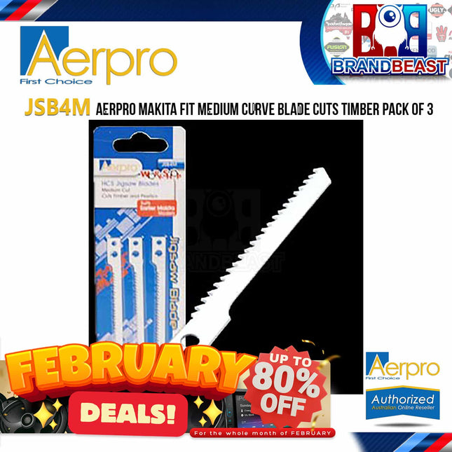 Aerpro JSB4M Makita Fit Medium Curve Blade Cuts Timber Pack Of 3