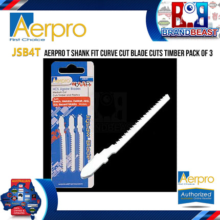 Aerpro JSB4T T Shank Fit Curve Cut Blade Cuts Timber Pack of 3