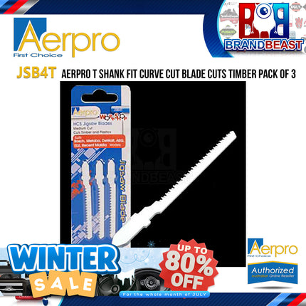 Aerpro JSB4T T Shank Fit Curve Cut Blade Cuts Timber Pack of 3