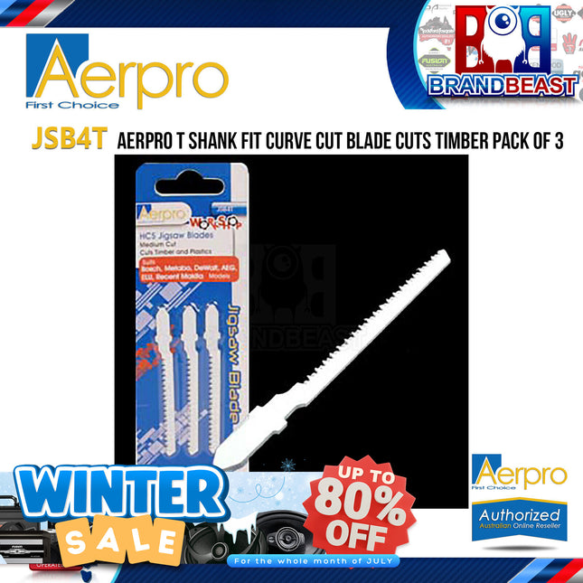 Aerpro JSB4T T Shank Fit Curve Cut Blade Cuts Timber Pack of 3