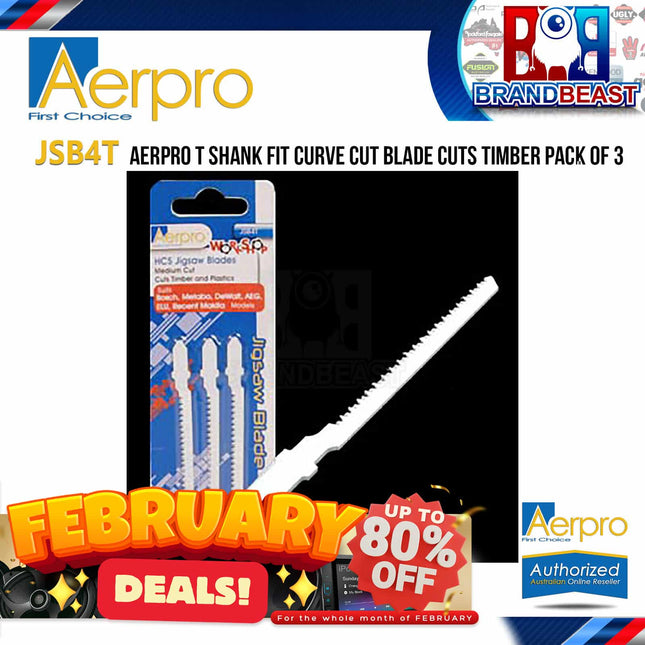 Aerpro JSB4T T Shank Fit Curve Cut Blade Cuts Timber Pack of 3