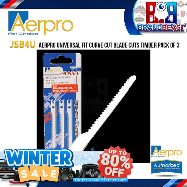 Aerpro JSB4U Universal Fit Curve Cut Blade Cuts Timber Pack of 3