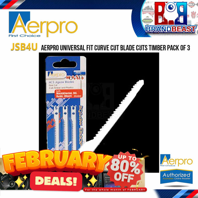 Aerpro JSB4U Universal Fit Curve Cut Blade Cuts Timber Pack of 3