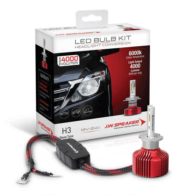 JW Speaker 990003 4000 LED H3 Headlight Bulb 6200K Conversion Kit