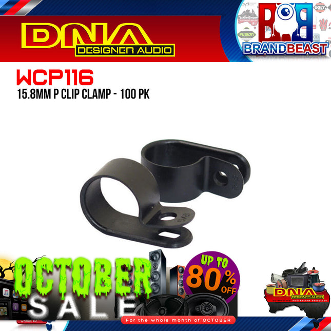 DNA WCP116 15.8mm Black Nylon P Clip Cable Clamps - 100 Pieces