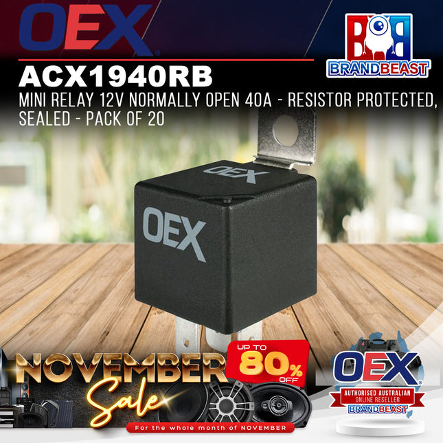 OEX ACX1940RB Mini Relay 12V Normally Open 40A - Resistor Protected, Sealed - Pa