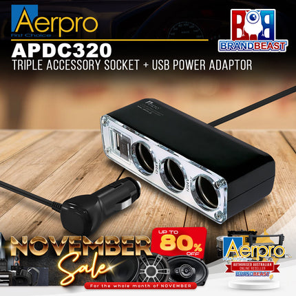Aerpro APDC320 Triple Accessory Socket + USB Power Adaptor