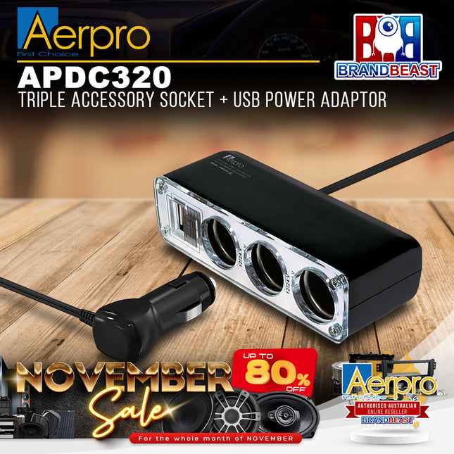 Aerpro APDC320 Triple Accessory Socket + USB Power Adaptor
