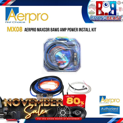 Aerpro MX08 MAXCOR 600W 8AWG Amplifier Power Install Wiring Kit