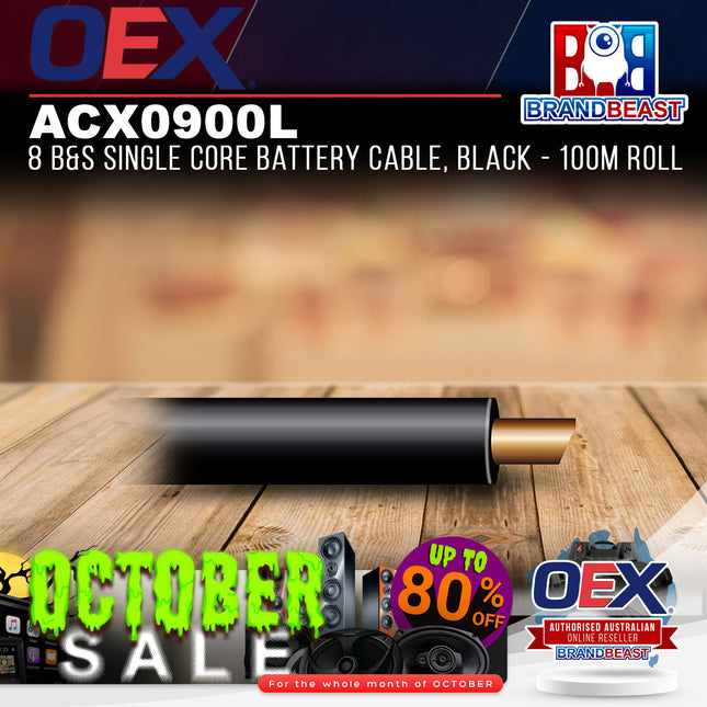 OEX ACX0900L 8 B&S Single Core Battery Cable, Black - 100m Roll