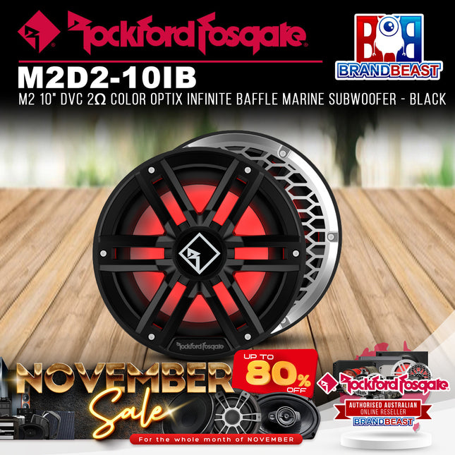 Rockford Fosgate M2D2-10IB M2 10" DVC 2Œ© Color Optix Infinite Baffle Marine Subwoofer - Black