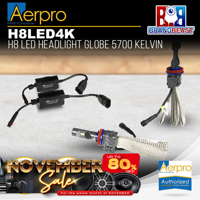 Aerpro H8LED4K H8 LED Headlight Globe 5700 Kelvin