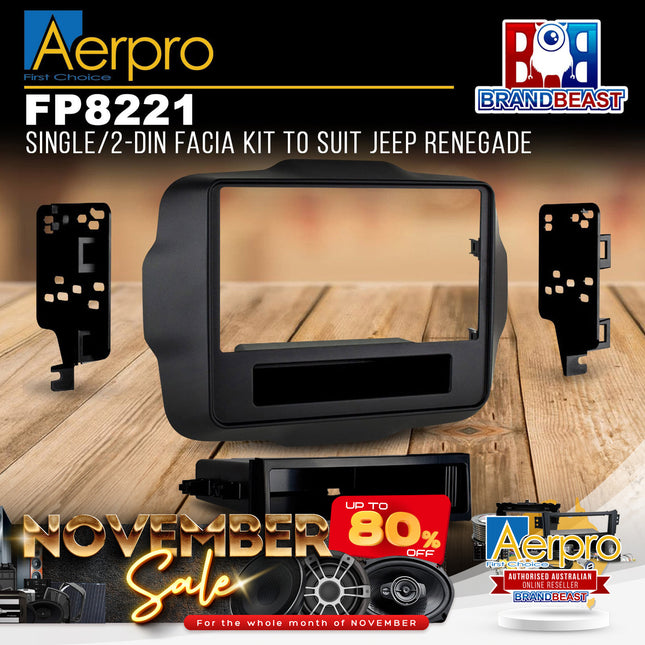 Aerpro FP8221 Single/Double DIN Matte Black Facia Kit Suit Jeep Renegade 2015 - ON