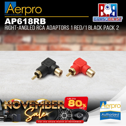 Aerpro AP618RB 1 Red/1 Black Right-Angled RCA Adaptors Pack of 2
