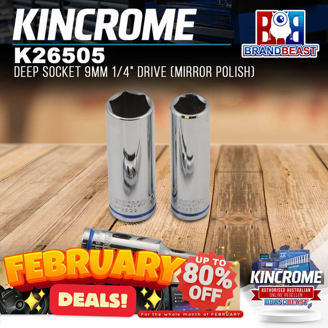 KINCROME K26505 Deep Socket 9mm 1/4&quot; Drive (Mirror Polish)