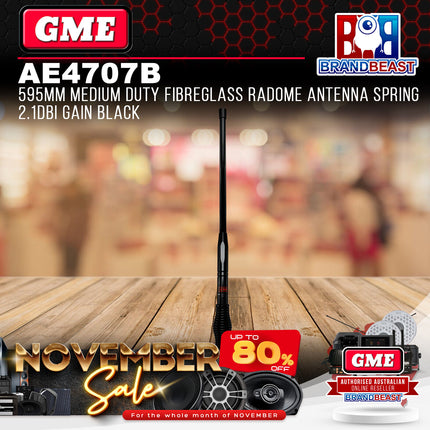 GME AE4707B 595mm Medium Duty Fibreglass Radome Antenna Spring 2.1dbi Gain Black