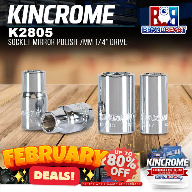 KINCROME K2805 Socket Mirror Polish 7mm 1/4&quot; Drive