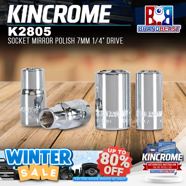 KINCROME K2805 Socket Mirror Polish 7mm 1/4" Drive
