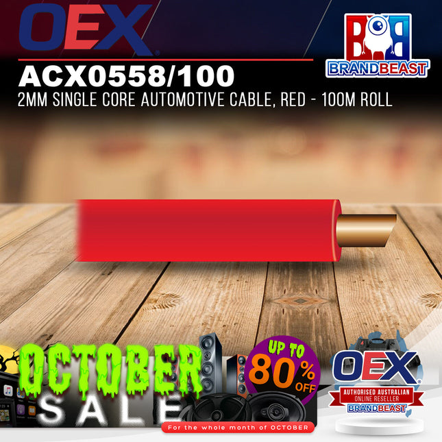OEX ACX0558/100 2mm Single Core Automotive Cable, Red - 100m Roll