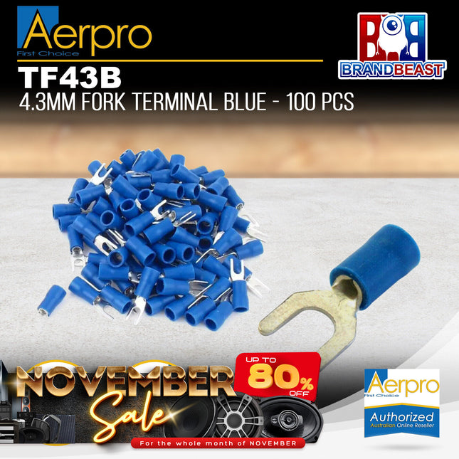 Aerpro TF43B 4.3mm Fork Terminals Blue