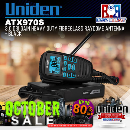 Uniden ATX970S 3.0 dBi Gain Heavy Duty Fibreglass Raydome Antenna Black