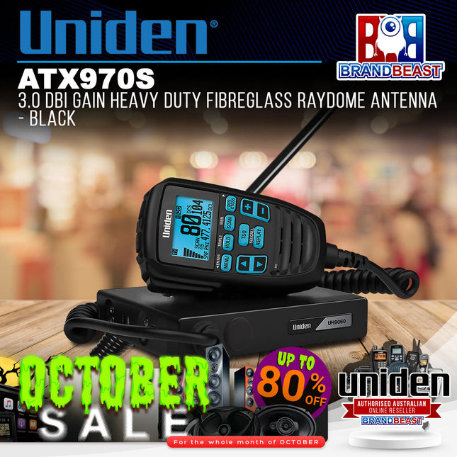 Uniden ATX970S 3.0 dBi Gain Heavy Duty Fibreglass Raydome Antenna Black
