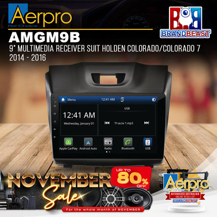 Aerpro AMGM9B 9" Multimedia Receiver Suit Holden Colorado/Colorado 7 2014 - 2016