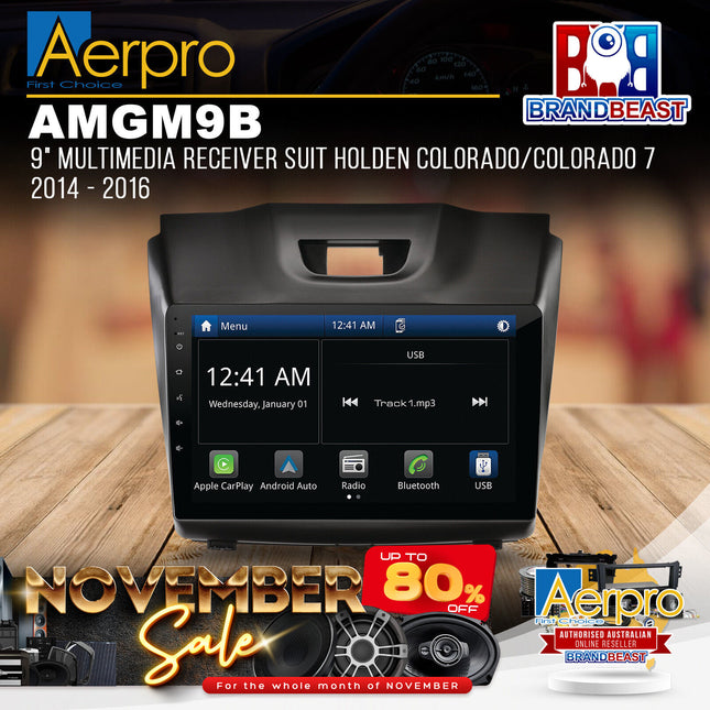 Aerpro AMGM9B 9" Multimedia Receiver Suit Holden Colorado/Colorado 7 2014 - 2016