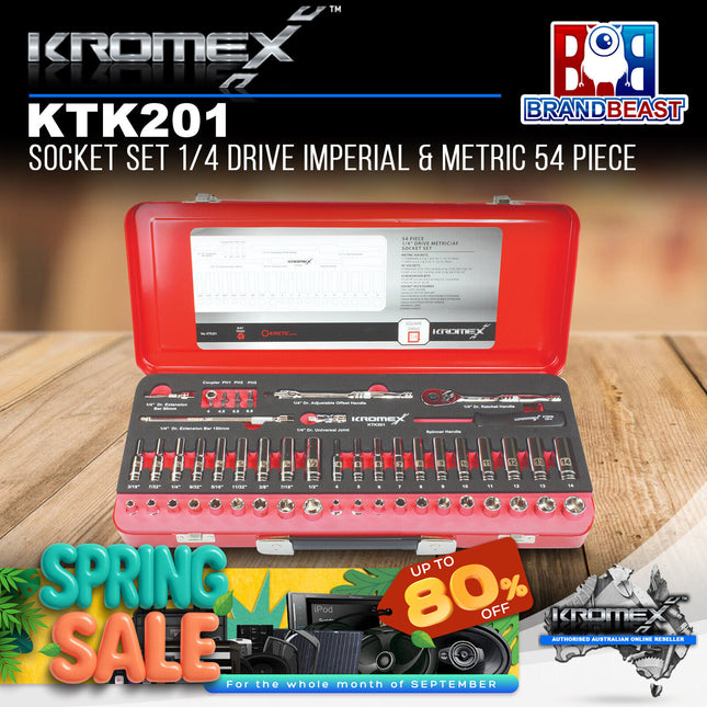 Kromex KTK201 Socket Set 1/4 Drive Imperial & Metric 54 Piece