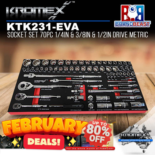 Kromex KTK231-EVA Socket Set 70Pc 1/4In &amp; 3/8In &amp; 1/2In Drive Metric