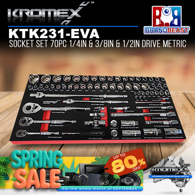Kromex KTK231-EVA Socket Set 70Pc 1/4In & 3/8In & 1/2In Drive Metric