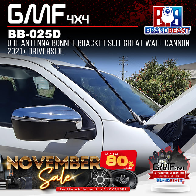 GMF4x4 BB-025D UHF Antenna Bonnet Bracket Suit Great Wall Cannon 2021+ DriverSide