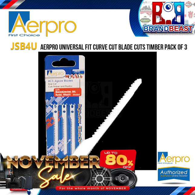 Aerpro JSB4U Universal Fit Curve Cut Blade Cuts Timber Pack of 3