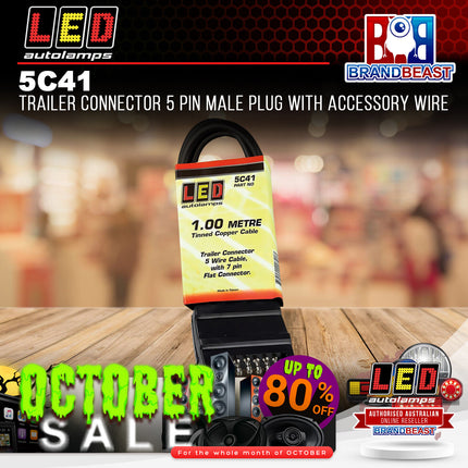 LED Autolamps 5C41 Trailer Connector 5 Pin Male Plug With Accessory Wire