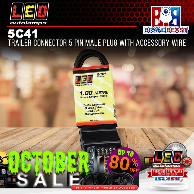 LED Autolamps 5C41 Trailer Connector 5 Pin Male Plug With Accessory Wire