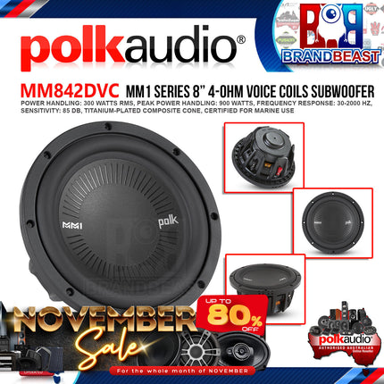 Polk Audio MM842DVC MM1 Series 8" 900W 4-Ohm Dual Voice Coil Subwoofer with Ultra-Marine Certification