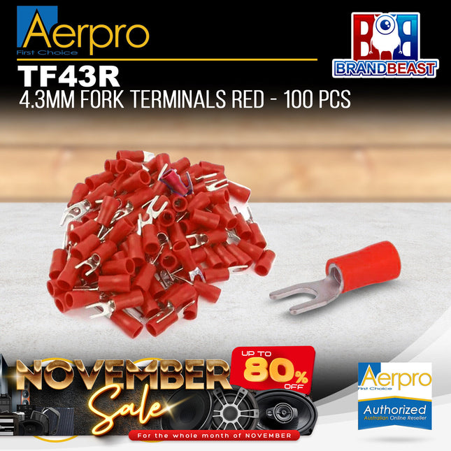 Aerpro TF43R 4.3mm Fork Terminals Red