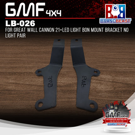 GMF4x4 LB-026 LED Light Bonnet Mount brackets (No Lights) To Suit Great Wall Cannon 2021+ - Pair