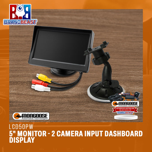 Mongoose LCD50PW 5" Monitor - 2 Camera Input Dashboard Display