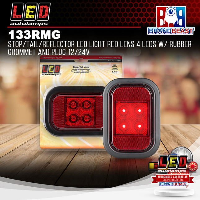 LED Autolamps 133RMG Stop/Tail/Reflector LED Light Red Lens Rubber Grommet Plug