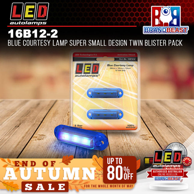 LED Autolamps 16B12-2 Blue Courtesy Lamp Super Small Design Twin Blister Pack