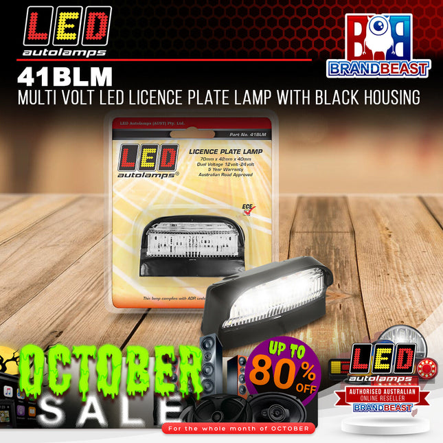 LED Autolamps 41BLM Multi Volt LED Licence Plate Lamp With Black Housing